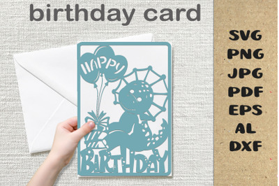 Dinosaur Happy Birthday Greeting Card dino Card Paper Cut SVG