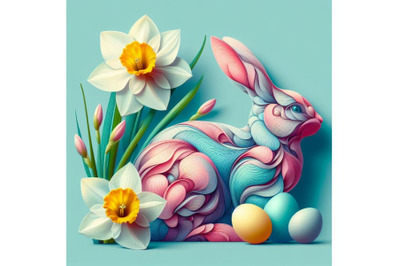 12 Abstract bunny, eggs, blooming bundle