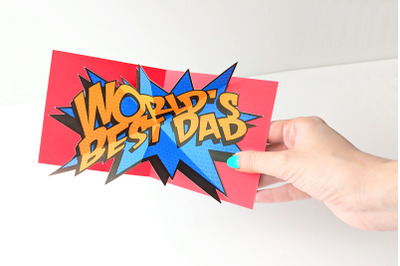 Print + Cut Comic World&#039;s Best Dad Pop Up Card | SVG | PNG | DXF