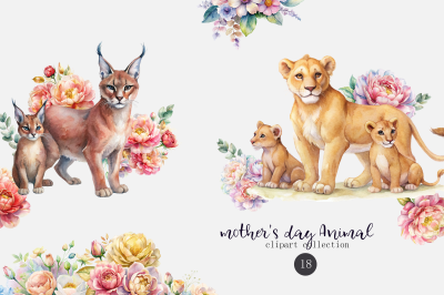 Mothers Day Animal Watercolor Clipart Graphic