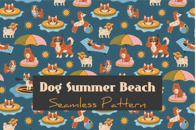 Dog Summer Beach Seamless Pattern