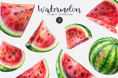 watermelon watercolor clipart set