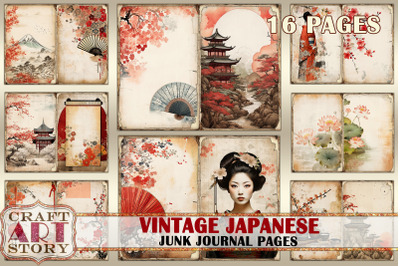 Vintage Japan Junk Journal Pages,Asian Background