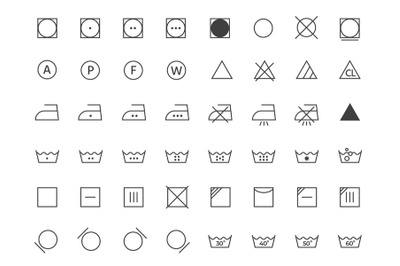 Laundry instruction line icons. Washing and cleaning symbols, clothes