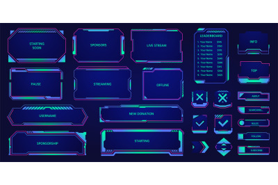 Game stream hud overlay. Futuristic cyber broadcast layout elements, d