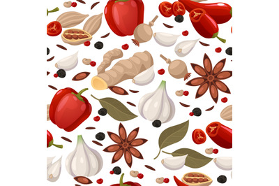Spices pattern. Seamless print with indian herbal tea ingredients, car