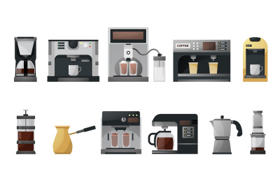 Espresso coffee machines. Vintage automatic and manual coffee makers,