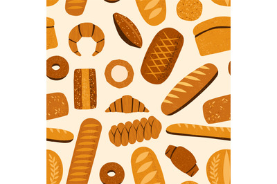 Bread pattern. Seamless print of bakery products with baguettes croiss