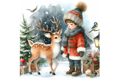 12 Boy with deer&2C; Christmas wat bundle