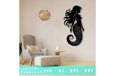 Mermaid Laser SVG Cut File&2C; Mermaid Glowforge File&2C; Mermaid DXF