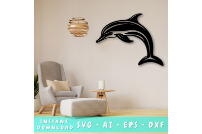Dolphin Laser SVG Cut File, Dolphin Glowforge File, Dolphin DXF