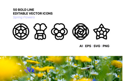 50 spring flowers icons
