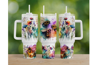 40 oz Stanley Cup Wrap Png, Bee and Honey Floral Tumbler Wrap