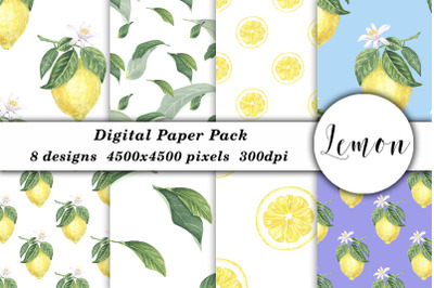 Lemon Flower Leaves Pattern Seamless Watercolor Print