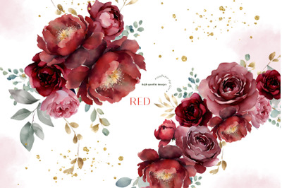 Elegant Red Flowers Bouquets Clipart, Burgundy Red