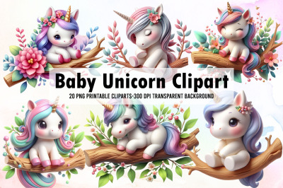 Baby Unicorn Watercolor Clipart, Unicorn