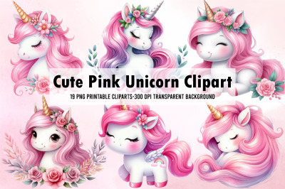 Cute Pink Unicorn Sublimation Clipart
