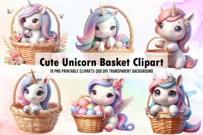 Cute Unicorn Basket Clipart