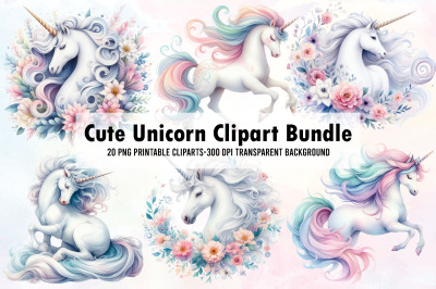 Cute Unicorn Clipart Bundle