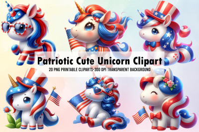 Patriotic Cute Unicorn Clipart