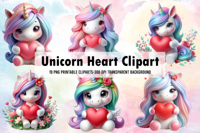 Unicorn Heart Watercolor Clipart