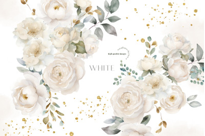 Elegant White Flowers Bouquets Clipart, Ivory White Flowers