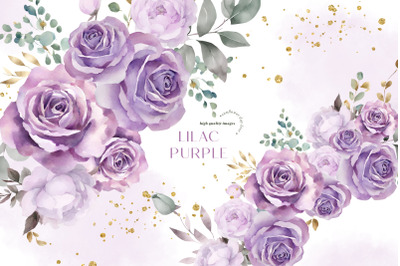 Watercolor Purple Flowers Clipart, Lavender Floral Clipart