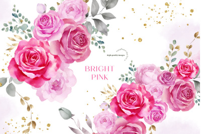 Elegant Bright Pink Flowers Bouquets Clipart, Fuchsia pink Floral