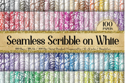 100 Seamless Scribble on White Digital Papers