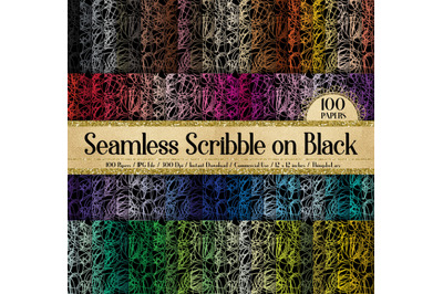 100 Seamless Scribble on Black Digital Papers