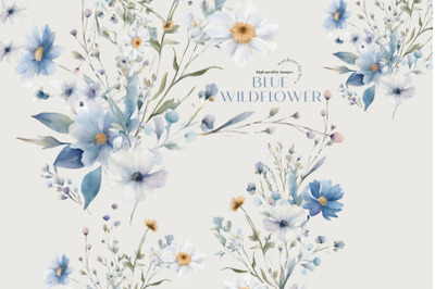 Watercolor Blue Wildflowers Clipart, Blue Flowers Clipart