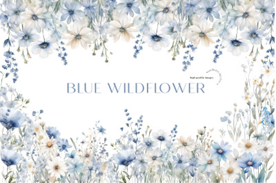 Blue Wildflowers Frame Clipart, Blue Flowers Bouquets Clipart