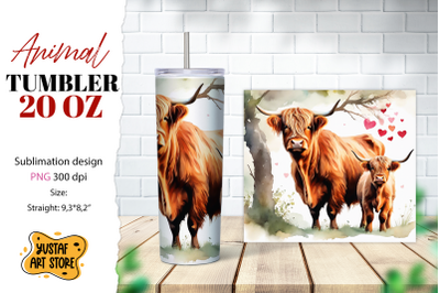 Animal tumbler sublimation. Mom and baby highland cow design