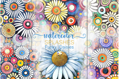 Funky Daisy Splashes Set 2 - Watercolor Floral Backgrounds