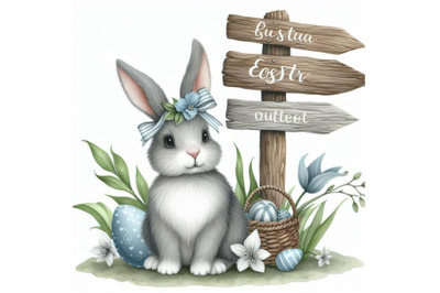 12 Watercolor Easter bunny with s bundle