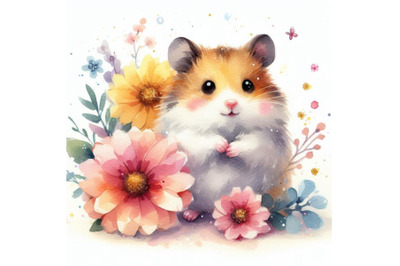 12 Watercolor cute hamster with p bundle