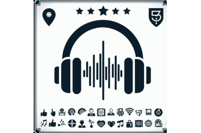 12 Headphones icon with sound wav bundle