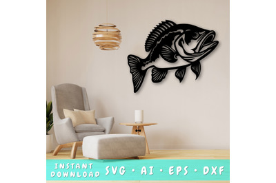 Bass fish Laser SVG Cut File, Bass fish Glowforge File, Bass fish DXF