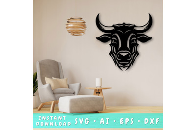 Bull Laser SVG Cut File, Bull Glowforge File, Bull DXF, Bull Wall Art