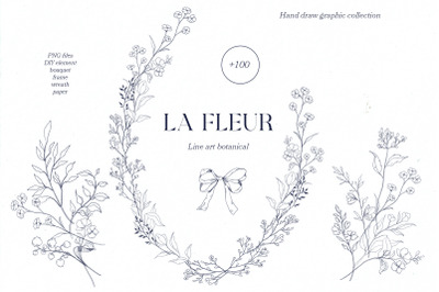 LA FLEUR. Botanical line art.