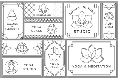 Yoga studio templates. Lotus flower, meditation and harmony balance fl