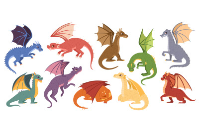 Magic dragons. Mythical creatures, flying dragon and fantasy monster i