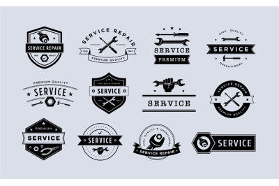 Repair service emblem. Vintage mechanic badges and workshop labels, ma
