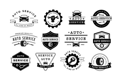 Auto service emblem. Car repair label, mechanic workshop badge templat