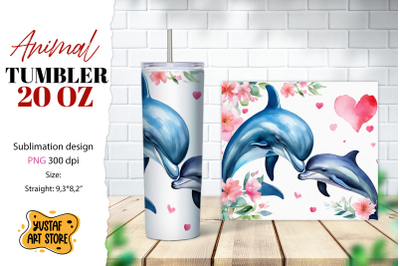 Animal tumbler sublimation. Mom and baby dolphin tumbler