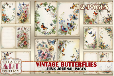 Butterflies Junk Journal Pages&2C;retro Scrapbook Shabby Chic