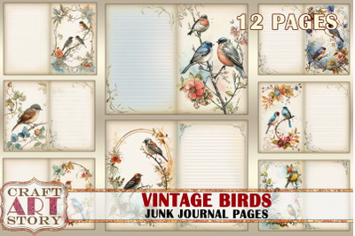 Birds Junk Journal Pages&2C;retro Scrapbook Shabby Chic