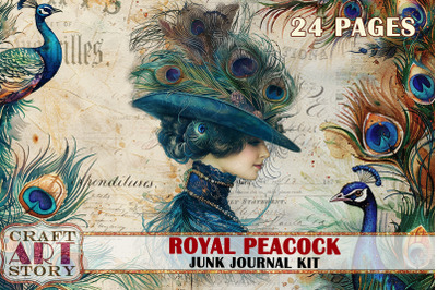 Royal peacock Junk Journal Kit, feathers peacock