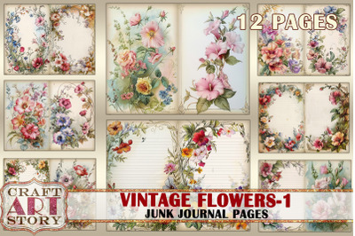 Flowers-1 Junk Journal Pages,retro Scrapbook wildflowers