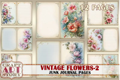 Flowers-2 Junk Journal Pages&2C;retro Scrapbook wildflowers